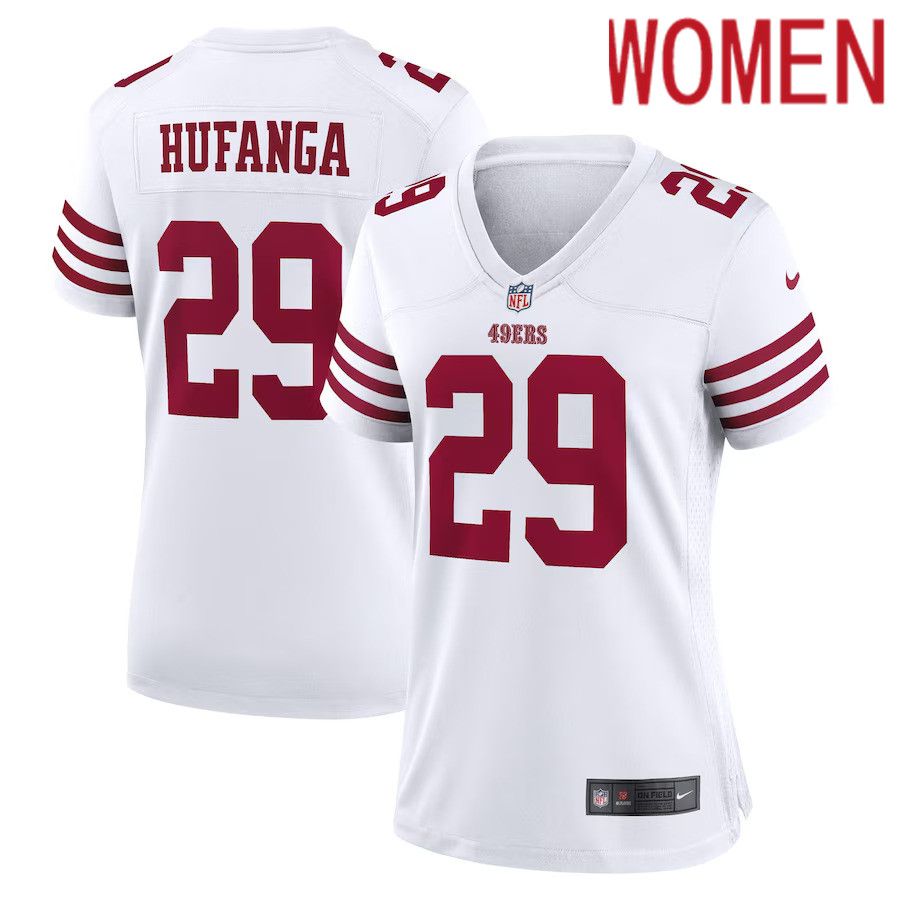 Women San Francisco 49ers #29 Talanoa Hufanga Nike White Away Game Player NFL Jersey->women nfl jersey->Women Jersey